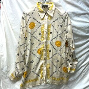 Vintage Massardi gold label Chantel Paris 100% silk long sleeve shirt sz xl